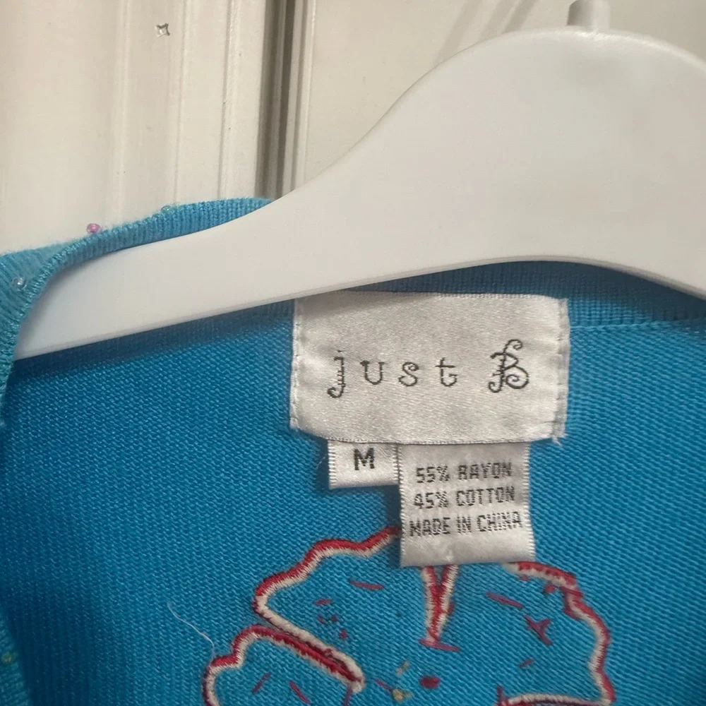 Just Be Blue Cardigan with Floral and Pineapple Embellishments size Medium - Picture 3 of 4